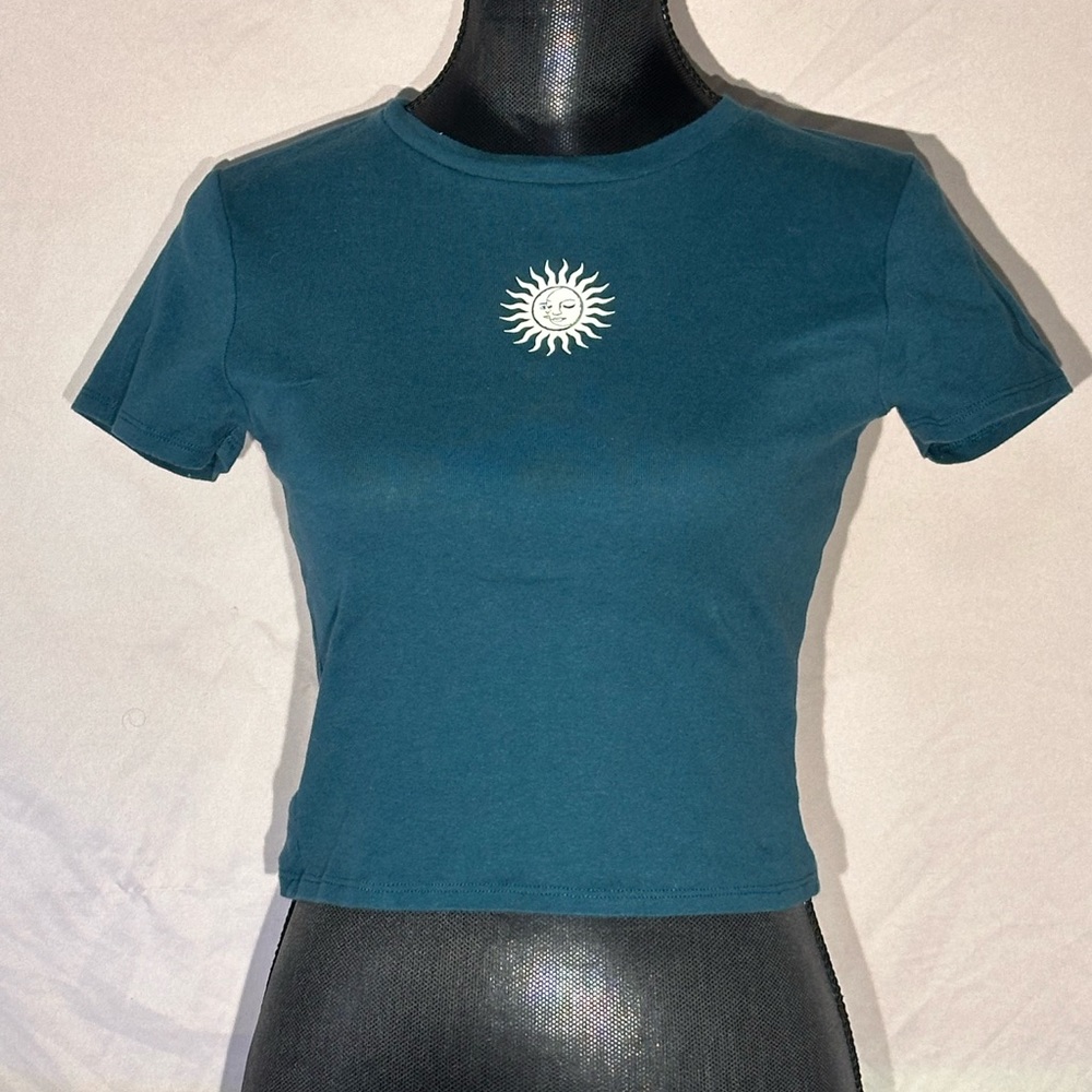 Homegirl Society Teal Crop Top with Sun decal